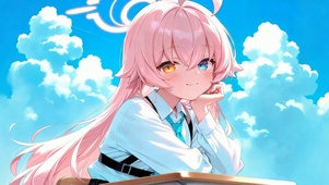 晴空下粉发异瞳小鸟游星野