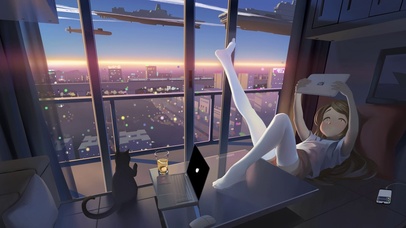 窗边玩游戏的白丝动漫少女