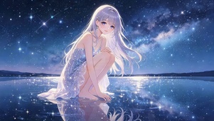 星空湖面女孩