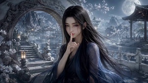 月夜古风园林清冷美女