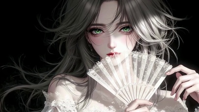 优雅时刻薄纱折扇美少女