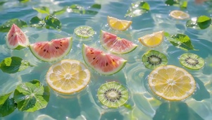 漂浮水面的夏日水果