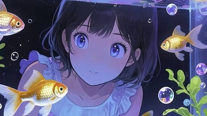 望着水鱼馆女孩双屏