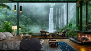 山间瀑布木屋