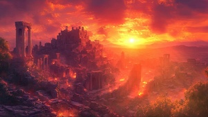梦幻晚霞历史古城