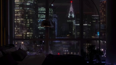 夜晚雨天都市房间