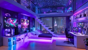 雨夜霓虹电脑房间