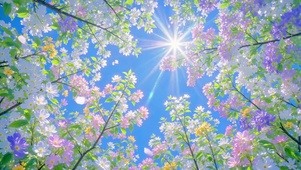 蓝天下的春日繁花