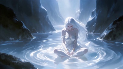 幽蓝溪谷中的白发女神
