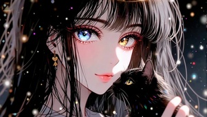 异瞳星夜猫和少女