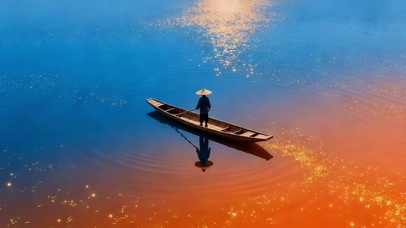 晚霞湖面