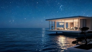 夜晚海边别墅