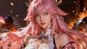 粉色长发气质美女