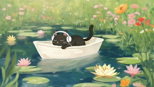 池塘上的慵懒小猫