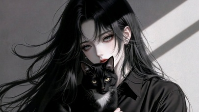 酷飒黑衣美少女与黑猫