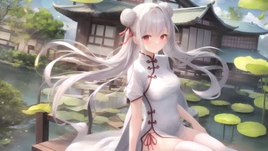 唯美古风荷塘少女