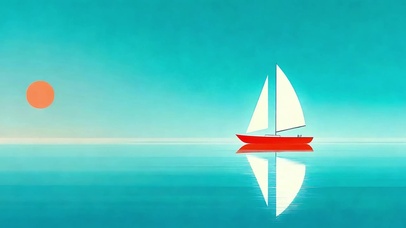 夕阳海景小船