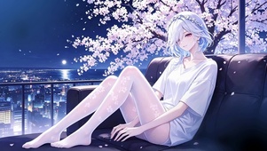 夜色海景房阳台少女