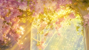 护眼樱花树木景色双屏