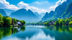 清新古镇山水