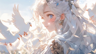 白发少女与白鸽