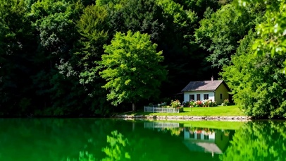 护眼湖面绿景