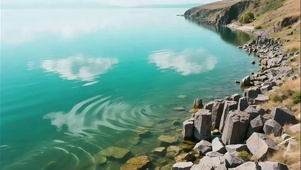 蓝天阳光高山湖泊