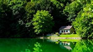 护眼湖面绿景