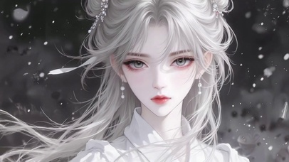 古风飘雪白发女孩