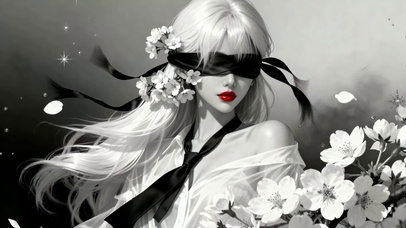 黑白蒙眼氛围感纯欲性感白发女孩