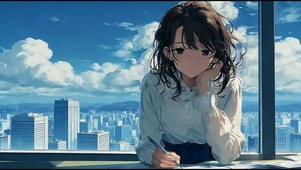 专注办公的少女