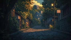 静谧山林小镇傍晚街道