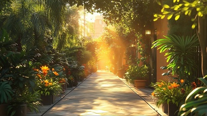 城市小区静谧夏日道路