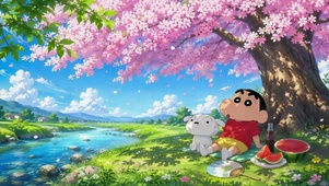蜡笔小新樱花河畔野餐