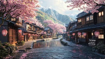 樱花日式古镇静谧街道