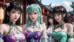 古风古街少女花瓣