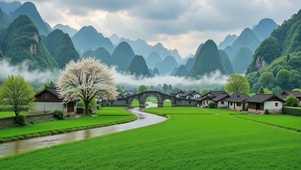 护眼雨后村落