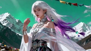 雪山下的银发古风美女