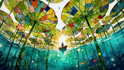 唯美的荷塘划船