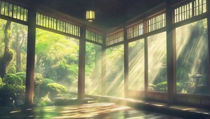 唯美夏日庭院朦胧光影