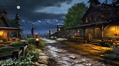 宁静梦幻的中世纪村庄夜晚氛围
