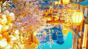 繁华秋日蓝调傍晚古镇