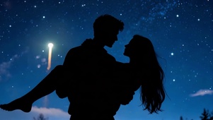夜空下的浪漫烟花情侣