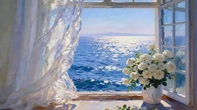 窗畔海与花
