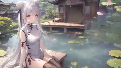 古风池塘少女