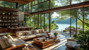 林间阳光湖景客厅