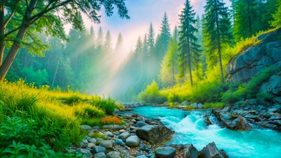 治愈阳光树林流水