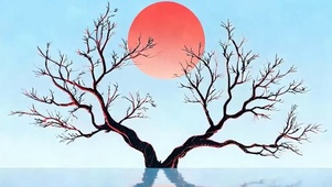 夕阳树木带鱼屏