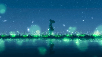 唯美荧光河边的少女