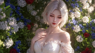 花丛银发清纯美少女